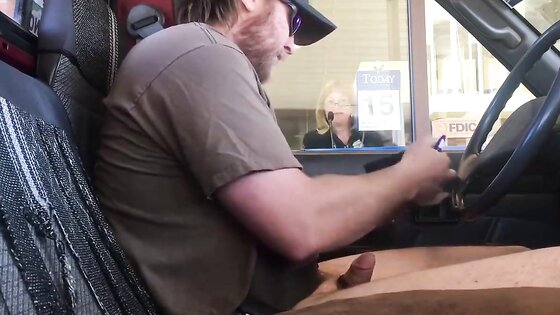 Horny Guy Bustin A Nut at the Bank ( Hands free Public Cum )