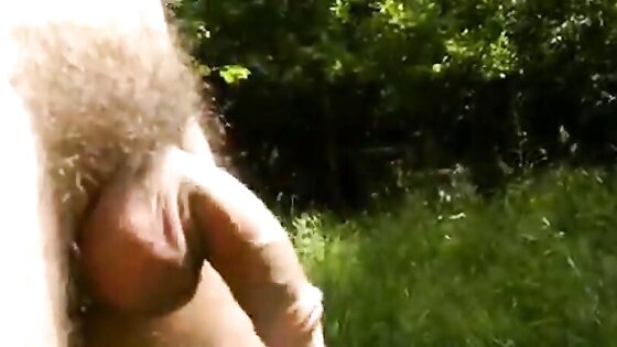 Naked cock play and cum in the sunny woods