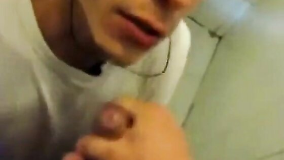 Boy sucking cock and eating cum in restroom