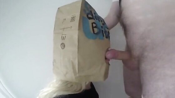 Dirty German girl blowjob with a McDonalds Paper Bag on head