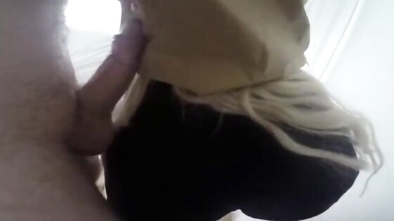 Dirty German girl blowjob with a McDonalds Paper Bag on head