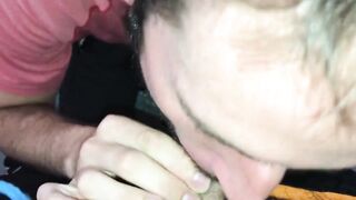 Latin guy finishes all over a cocksucker's tongue