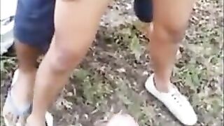 3 Asian boys having fun in woods (1'03'')