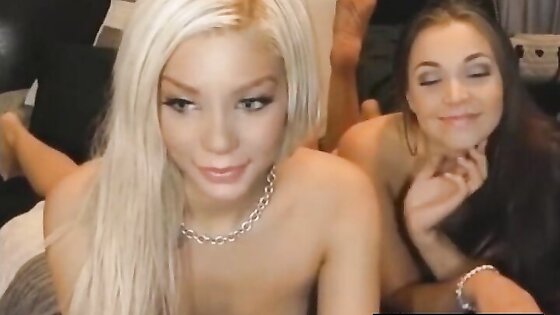 Brunette And Blonde Lesbian Babes Dildoing Pussy