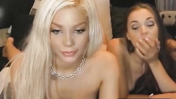 Brunette And Blonde Lesbian Babes Dildoing Pussy
