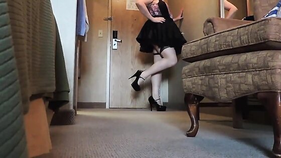Sissy Ray in Purple Corset and Black Maids Skirt