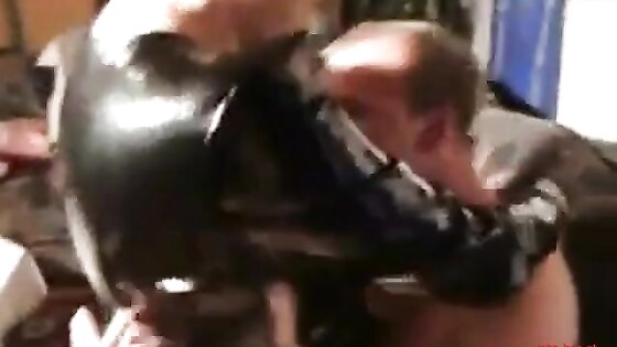 girl in latex gets fucked, cuckold hubby licks sperm