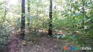 chubby girl with big booty walking nude in forest