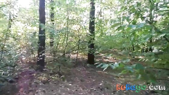 chubby girl with big booty walking nude in forest