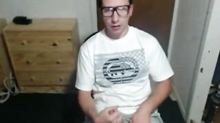 Cute nerdy boy cum to face on webcam
