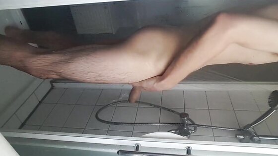 Shaving, jerking my young big cock ass spread boy