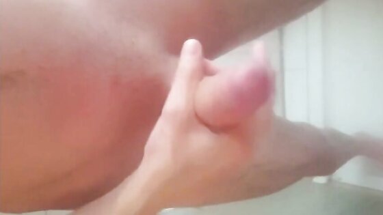 Hot young boy big hard cock jerking in shower