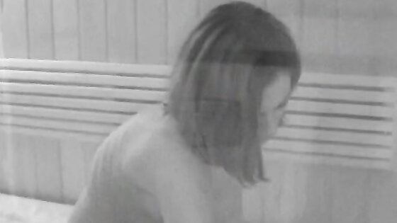 Slim girl filmed in the sauna and fucked