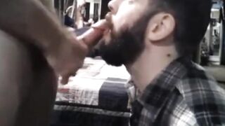 Sub sucking and feeding on his man's load