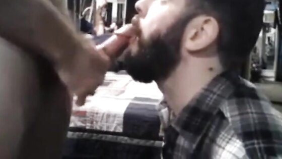 Sub sucking and feeding on his man's load