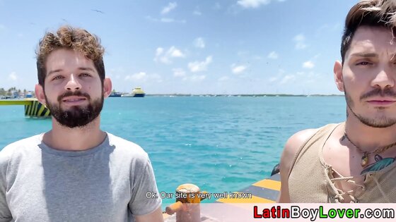 Latin guys celebrate gay pride on the beach outdoor