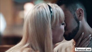 Shemale blonde gets her ass banged by her shy stepson
