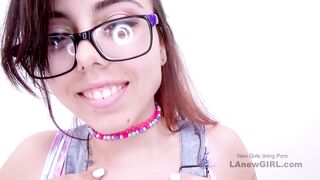 Teen with glasses feels great penetrated in studio