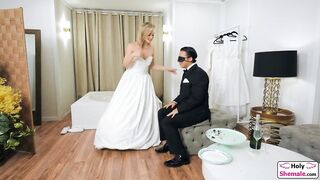 Shemale bride Emma Rose sucked by and fucks busty dressmaker