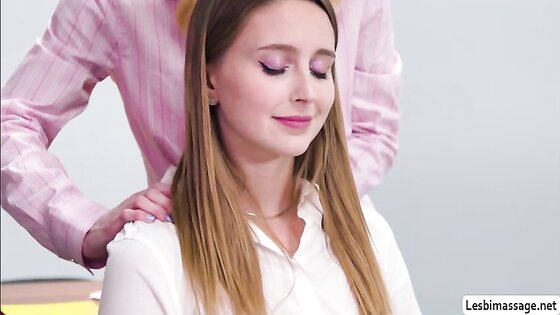 Milf boss massages her secretary and licks her pussy after