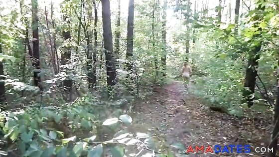 chubby girl with big booty walking nude in forest 2