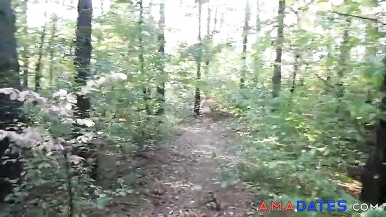 chubby girl with big booty walking nude in forest 2