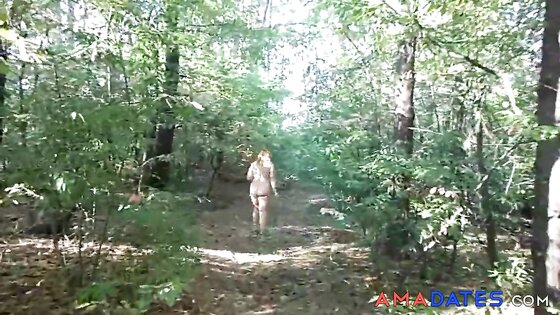 chubby girl with big booty walking nude in forest 2
