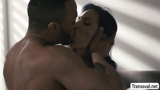 Busty slut shemale lets stepsis black boyfriend bang her ass