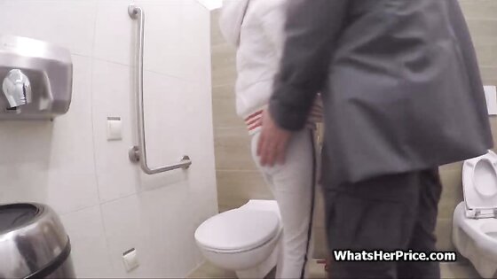Fucking slutty euro teen in a public toilet