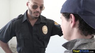 Forbidden cigarette ends on a officers big black cock