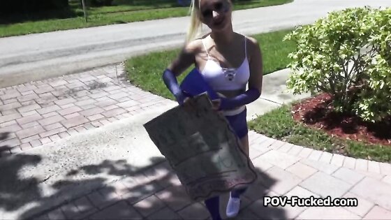 Getting sucked by blonde neighbor for money