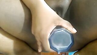 BBW Latina squirts into glass then uses