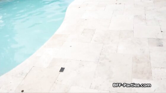 Dude finds then fucks topless chicks in the pool
