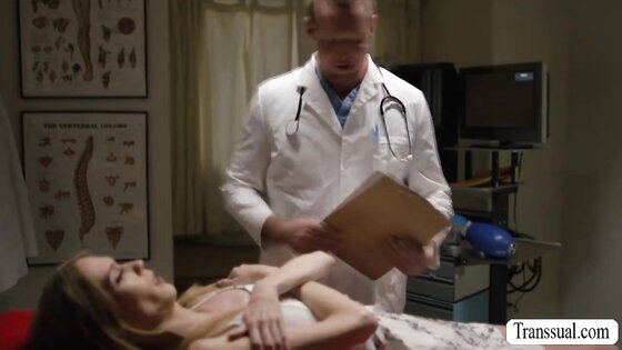 Skinny shemale gets her ass bareback fucked by her doctor