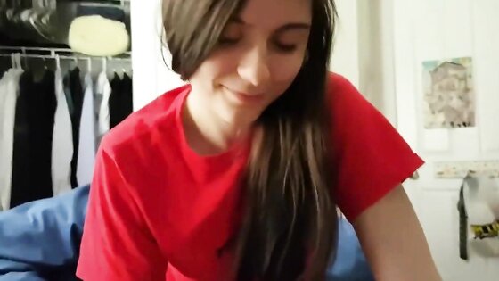 Cute girl sucks uncut dick. Swallows