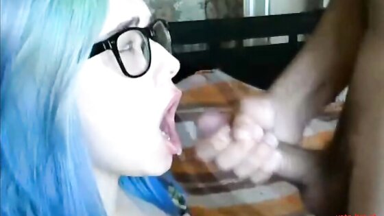 Massive tits chick gets cum on glasses