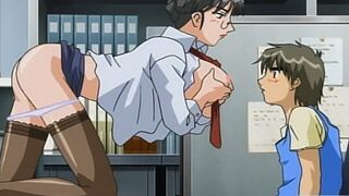 Young man has interview with busty MILF secretary - Hentai Cartoon