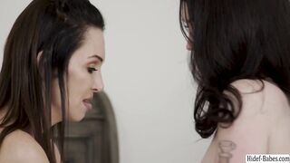 Brunette teens RayVeness and Evelyn Claire facesitting