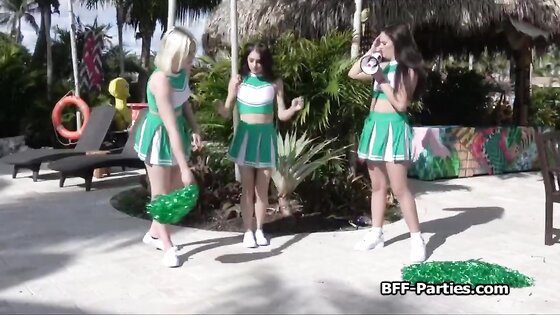 Cheerleading training ends in fuck fest by the pool