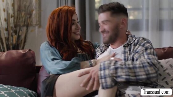 Redhead trans woman gets her ass bareback fucked by new dude