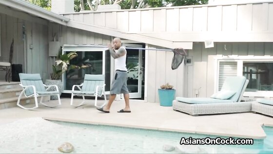 Drilling beautiful Asian pussy by the pool