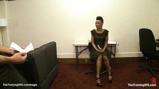 Bound ebony trainee made fuck dildo