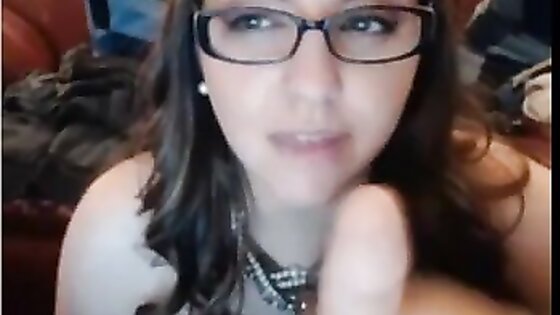 Nerdy Chick with glasses sucking dildo and masturbating