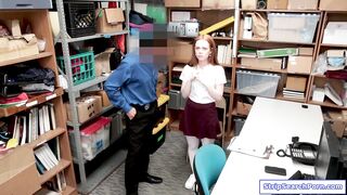 An officer strips redhead teen shoplifter then fucks her