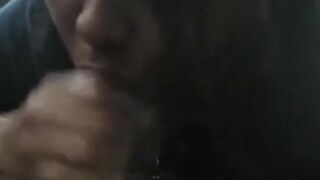Asian girl sucks dick and swallows cum in a parked car