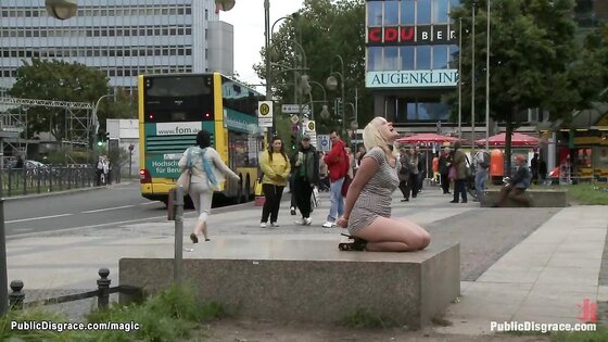 Blonde group anal fucked in public