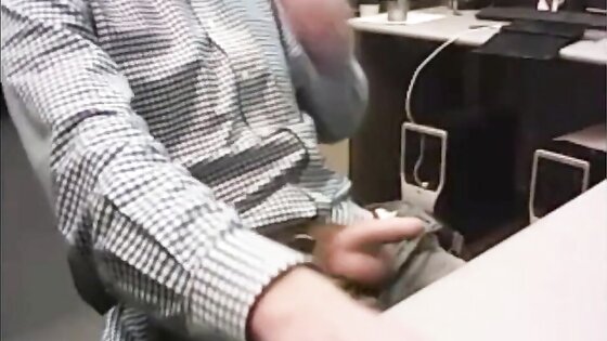 dad strokes cock at the office 3